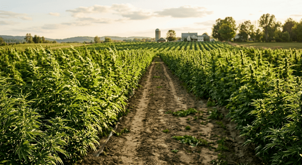 Freshly harvested hemp flower buds in an outdoor field during golden hour, representing THCa wholesale and 2026 legal changes