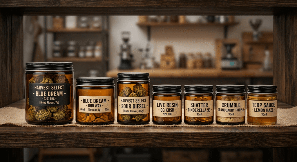 Amber glass jars used for proper terpene-rich cannabis concentrate storage to preserve aroma and potency