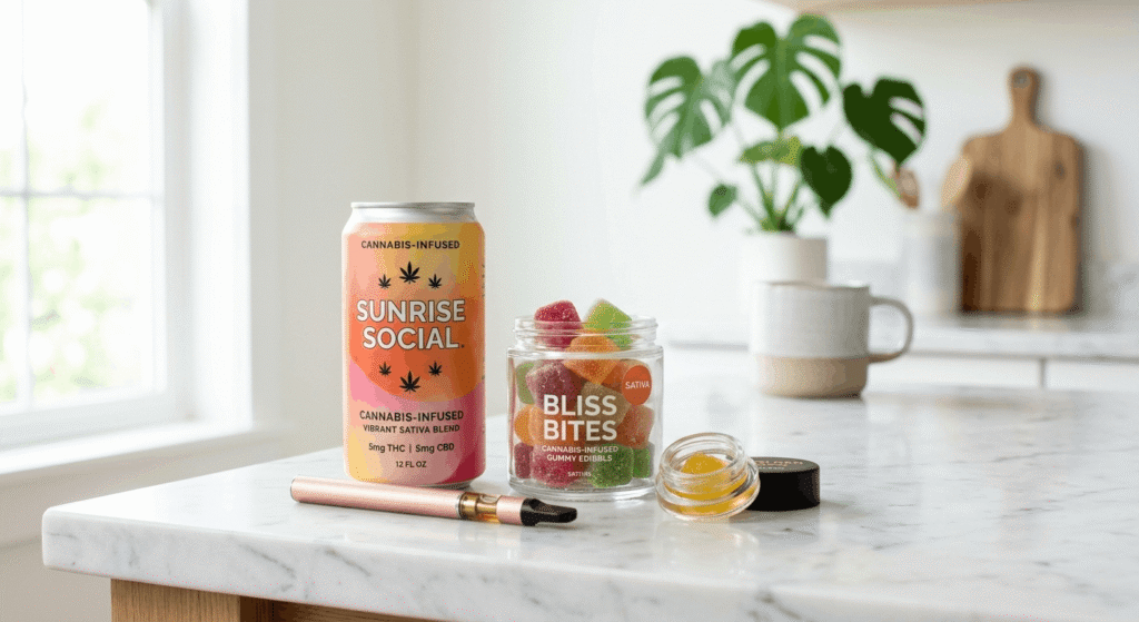 Variety of trending cannabis products in 2026 including beverages, edibles, vapes, and concentrates for modern consumers
