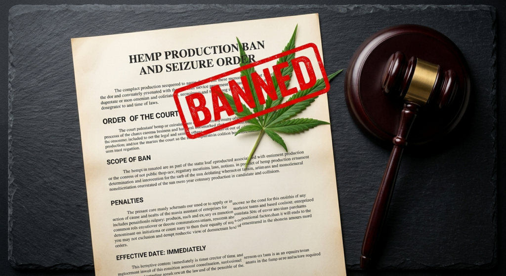 Legal document with gavel and hemp leaf representing federal hemp law changes under H.R. 5371