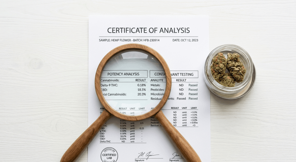 Certificate of Analysis document used to verify a THCA wholesale supplier
